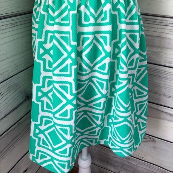 Francescas Green & White Patterned Fit & Flare Dress - Picture 3 of 7